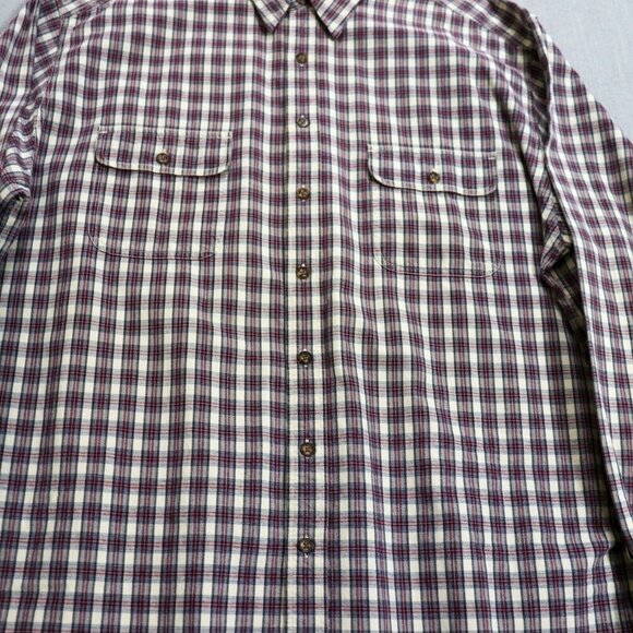 Eddie Bauer Plaid Shirt Mens 2XL Heavy Cotton Long Sleeve Button Up Burgundy - Picture 6 of 11